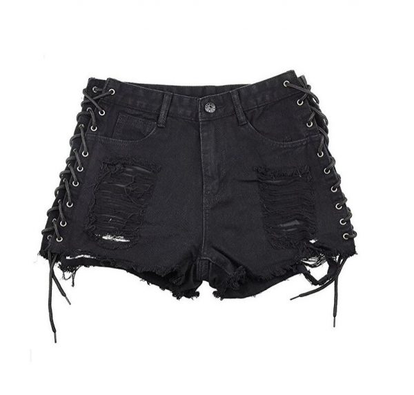 Sexy Summer Women Denim Shorts Black Blue Ripped Short Jeans Femme Tassel Lace Up Bandage Hotpants C12954 - Image 4