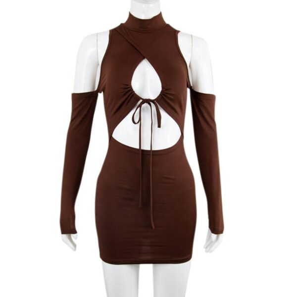 KKBEIER BR21Y1216 Spring and summer new women's eBay solid color cross tie sexy pleated Hip Wrap Dress - Image 4