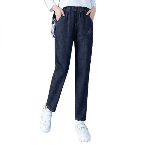 LOW MOQ elastic waist lady jeans loose pants women harem trousers - Image 6