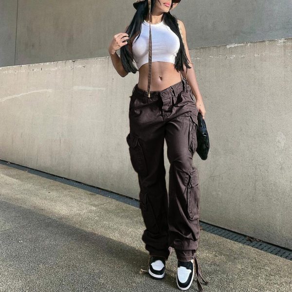 Women's Jeans Pant 90s Streetwear Pockets Wide Leg Cargo Pants High Waist Vintage Straight Denim Women Jean Trousers C14106