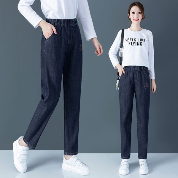 LOW MOQ elastic waist lady jeans loose pants women harem trousers - Image 3