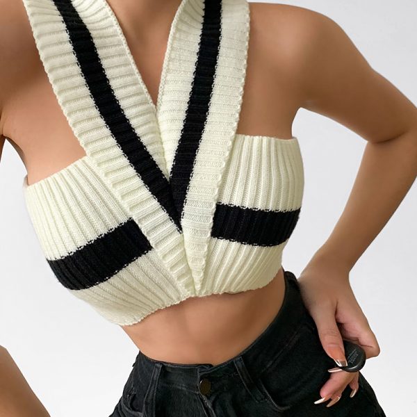 QINSI 2022 Spring Summer Classic Striped Women's Sweater Tank Top Casual Female Sleeveless Halter Neck Camis Tops