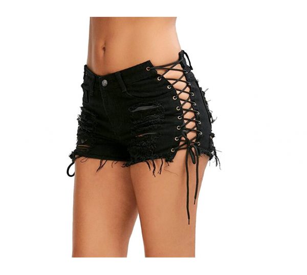 Sexy Summer Women Denim Shorts Black Blue Ripped Short Jeans Femme Tassel Lace Up Bandage Hotpants C12954 - Image 3