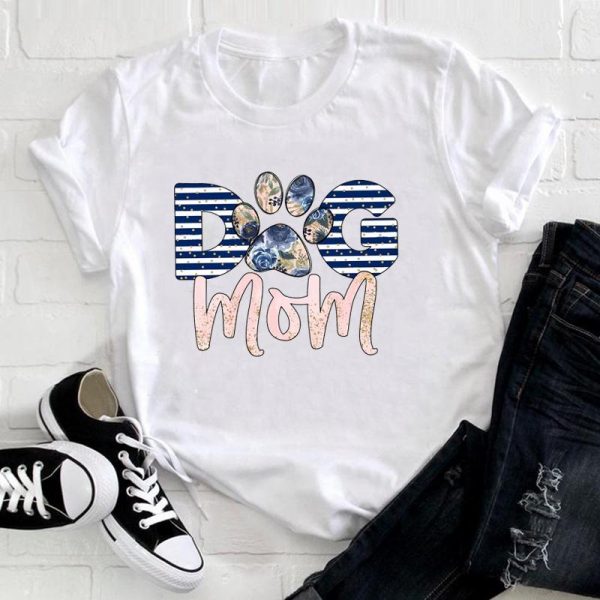 Wholesale Women Tshirt Summer Fashion Dog & Mom Printed White T Shirts Plus Size T-Shirts Ladies T Shirts