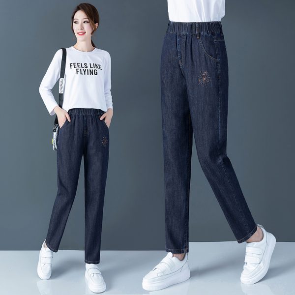 LOW MOQ elastic waist lady jeans loose pants women harem trousers - Image 4