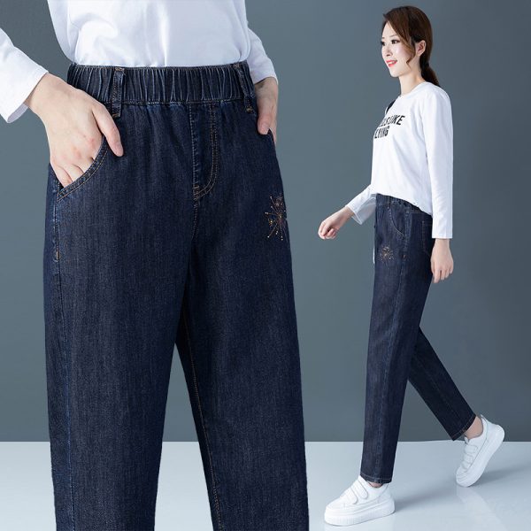 LOW MOQ elastic waist lady jeans loose pants women harem trousers