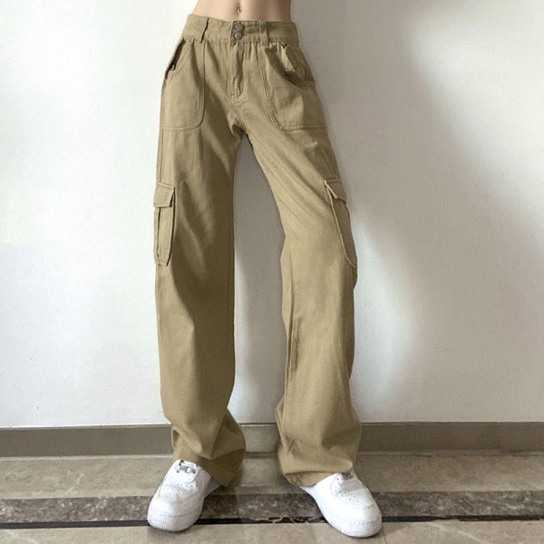 Cotton Low Rise Khaki Jeans Women 2000s Aesthetic Casual Cargo Pants Capris Pockets Streetwear Fashion Denim Trousers - Image 6