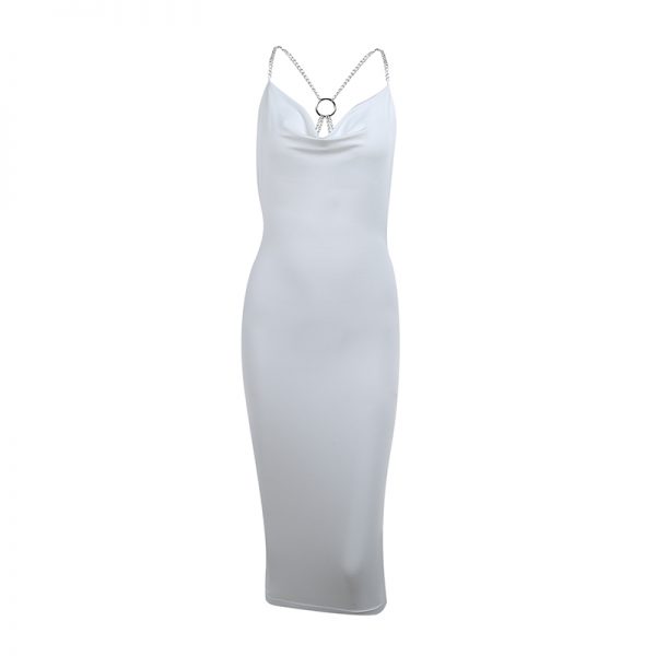 Unique Chain Design Backless Hollow-out Women Bodycon Dresses Elegant White Sleeveless Cheap Pleated Dress For Women - Image 5