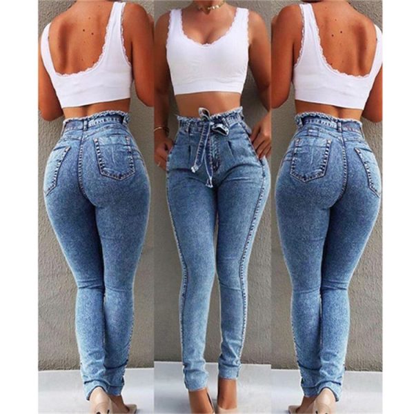 Women Denim High Waist Skinny Pant Skinny Pantalone Lady Femme Stretch Fringe Women Jeans - Image 2