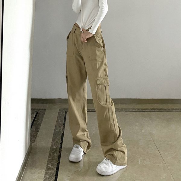 Cotton Low Rise Khaki Jeans Women 2000s Aesthetic Casual Cargo Pants Capris Pockets Streetwear Fashion Denim Trousers - Image 4