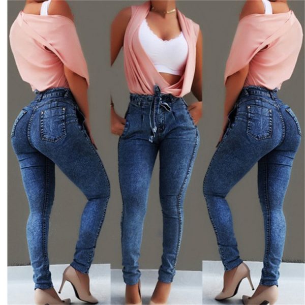 Women Denim High Waist Skinny Pant Skinny Pantalone Lady Femme Stretch Fringe Women Jeans