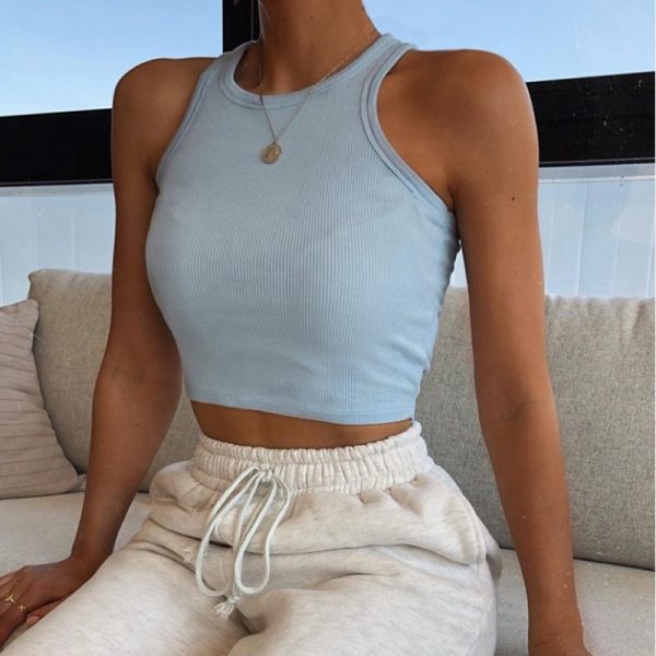 2022 Hot Custom Logo Summer Lady White Black Ribbed Crop Tank Top Women - Image 5