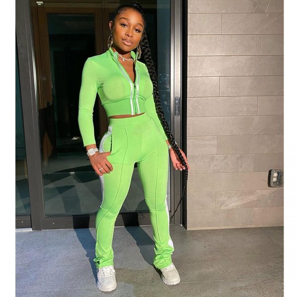 Hot Sale fit slim solid color women custom logo private two piece jogger wear fall set