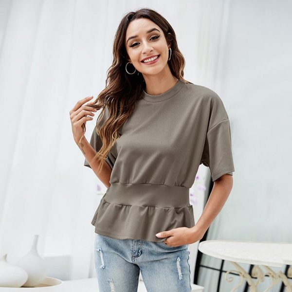 Custom Logo New Summer Fashion Temperament Bottoming Shirt Round Neck Short Sleeve Casual Women Pullover Slim Waist T Shirt - Image 6