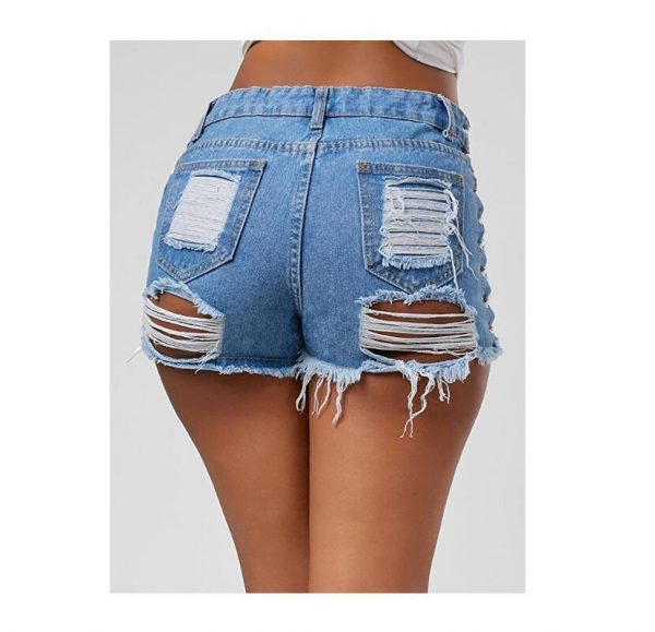 Sexy Summer Women Denim Shorts Black Blue Ripped Short Jeans Femme Tassel Lace Up Bandage Hotpants C12954 - Image 2