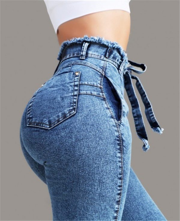 Women Denim High Waist Skinny Pant Skinny Pantalone Lady Femme Stretch Fringe Women Jeans - Image 4