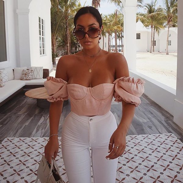 New Arrivals Summer Women Short Sleeve Off Shoulder Corset Crop Top Short Slim Mini Ladies Top Blouse - Image 5