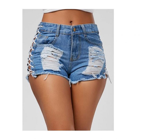 Sexy Summer Women Denim Shorts Black Blue Ripped Short Jeans Femme Tassel Lace Up Bandage Hotpants C12954