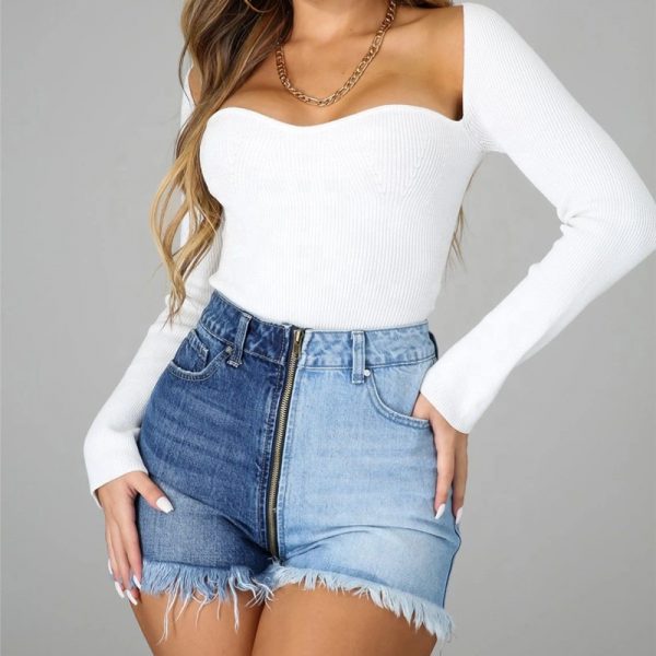 NS033 2022 fashion summer high waist hot pants short for women splicing pants jeans women - Image 3