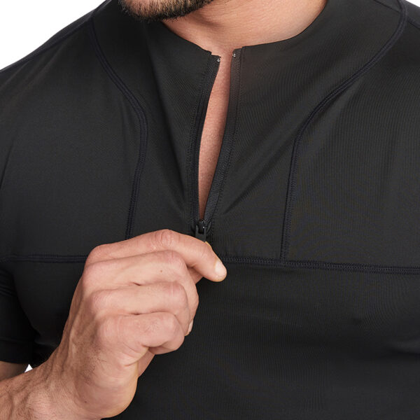 Breathable Zipper Comfortable Exercise fabrics Short High Elastic Summer High collar Men Short Sleeve Tops - Image 4