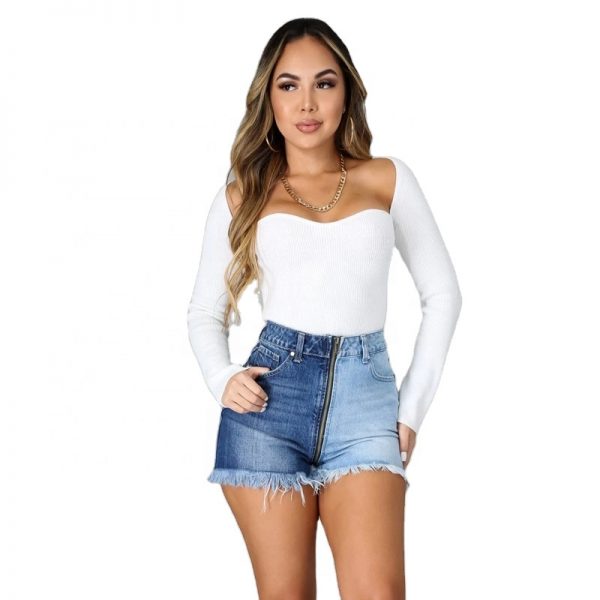 NS033 2022 fashion summer high waist hot pants short for women splicing pants jeans women - Image 6