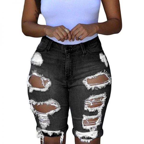 summer new ladies denim jeans casual plain dyed high waist ripped jeans short jeans pants for woman - Image 3