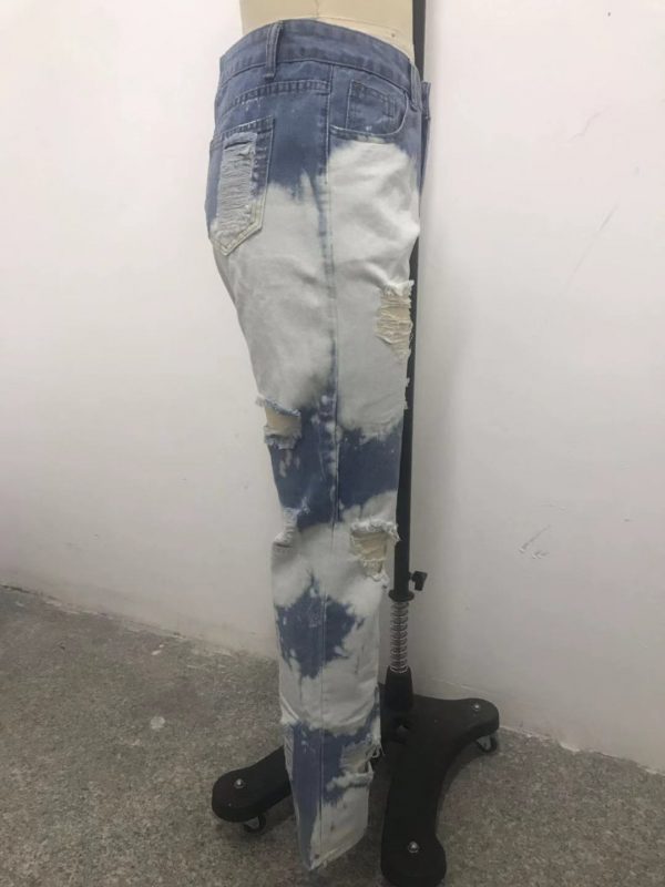 New design wholesale fashion tie-dye ripped washed denim loss casual mom women jeans 2020 - Image 4