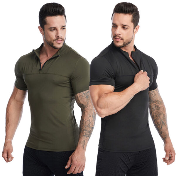 Breathable Zipper Comfortable Exercise fabrics Short High Elastic Summer High collar Men Short Sleeve Tops - Image 6