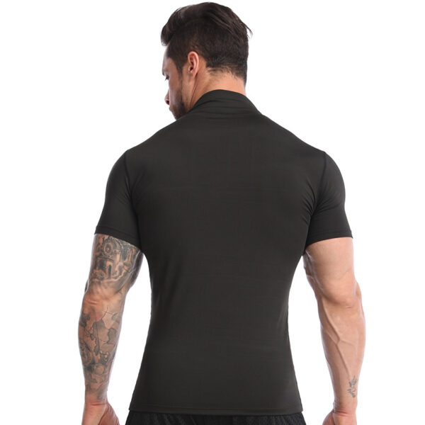 Breathable Zipper Comfortable Exercise fabrics Short High Elastic Summer High collar Men Short Sleeve Tops - Image 2