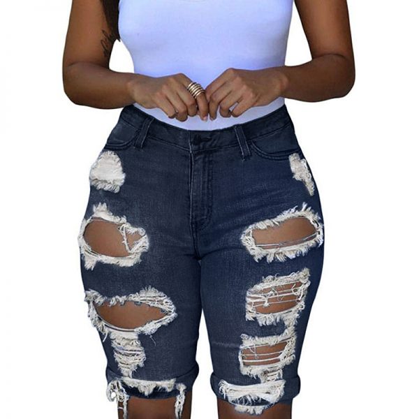 summer new ladies denim jeans casual plain dyed high waist ripped jeans short jeans pants for woman - Image 4