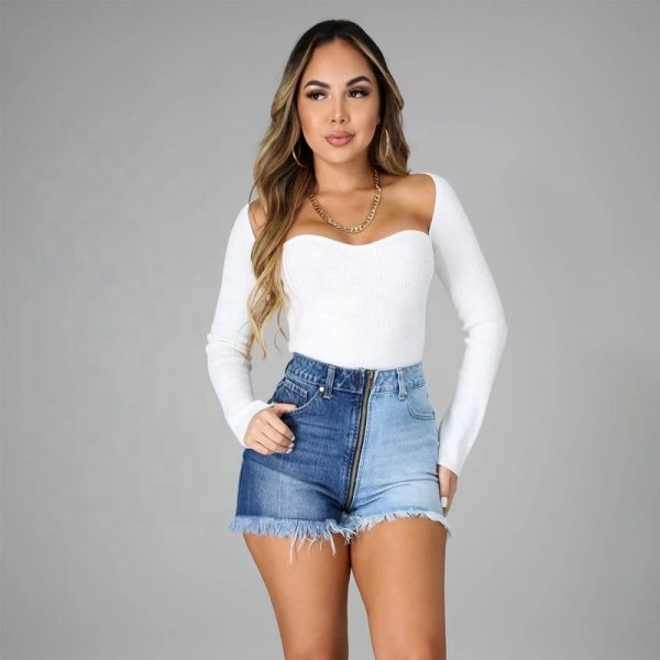 NS033 2022 fashion summer high waist hot pants short for women splicing pants jeans women - Image 2