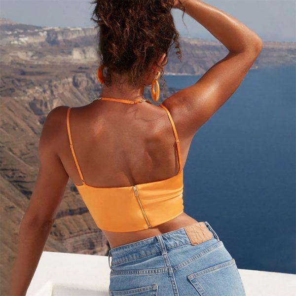 Fashion square neck summer tops halter camisole crop top sexy fish bone women's tank tops - Image 2