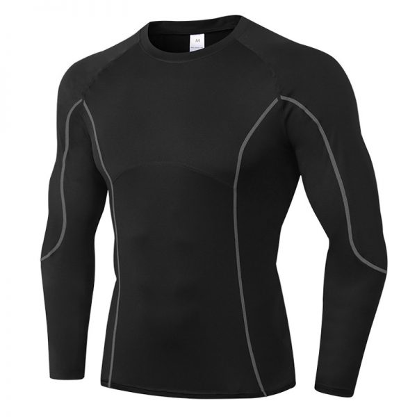 Men Fitness Sport T shirt Long Sleeve Tight Quick Dry Elastic Running Workout Sweat T-Shirt - Image 3