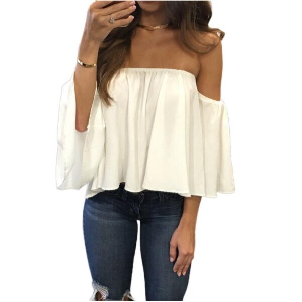 Women Summer Off the Shoulder Blouses Short Sleeves Sexy Tops Chiffon Ruffles Loose Crop Top Casual Tee Beach Clothing T Shirt - Image 6