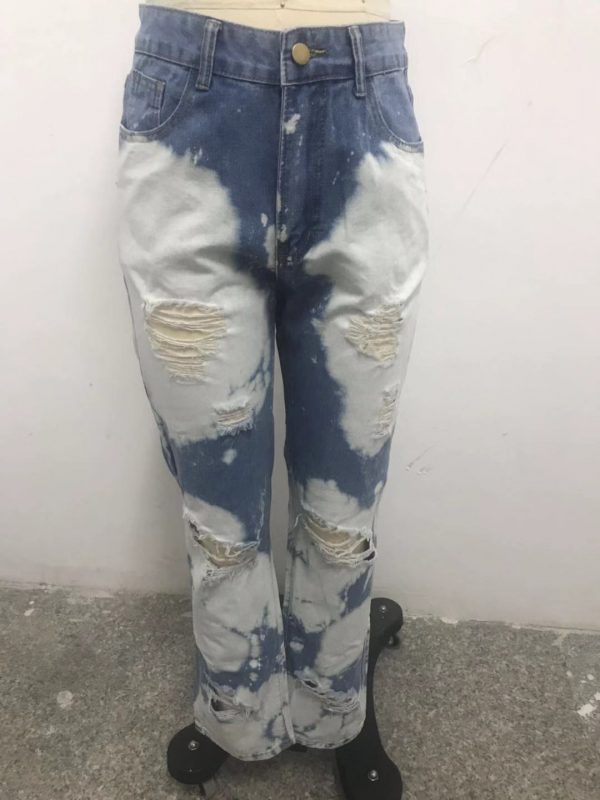 New design wholesale fashion tie-dye ripped washed denim loss casual mom women jeans 2020 - Image 3