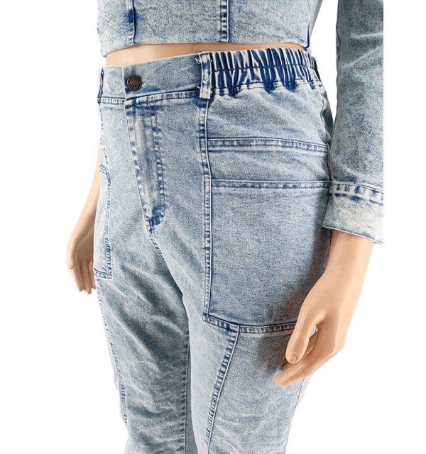 Latest denim 2 piece set women slant shoulder single sleeve denim top 2 piece jean set large size denim jean two piece sets - Image 5