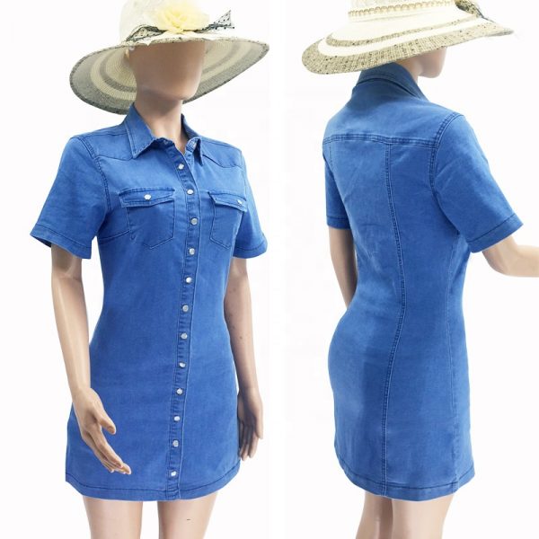 LW LY005 New arrival denim dress shirt short sleeve denim mini skirt sexy jeans dresses for women - Image 3