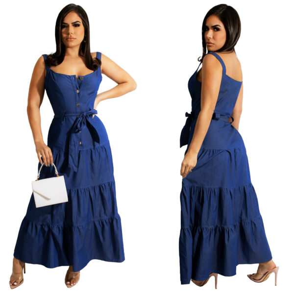 latest party dress designs for ladies 2022 summer casual dress long overall jean dress - Image 6