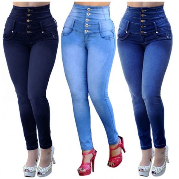 2022 High Waist Button Fly Slim Fit Denim Trousers Women Elastic Jeans Long Pants Solid Color Europe Casual Jeans - Image 6