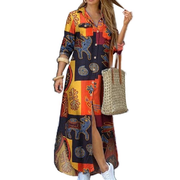 2022 spring and summer new style fashion shirt long skirt dress women dress shirts women - Image 2