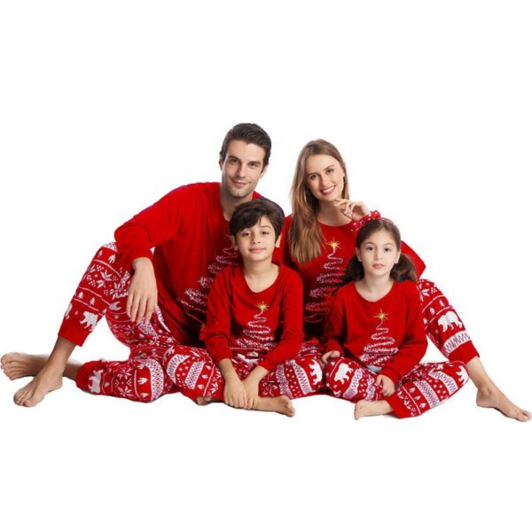 2022 hot sale cotton Family blank Matching Christmas Cute tree Printed Pajamas Long Sleeve Tee Pants PJs Sets