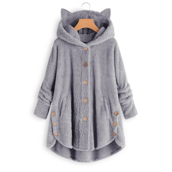 New Style Winter Outwear Tops Women Warm Overcoat Plush Irregular Sherpa Fleece Jacket Cat Ears Fluffy Sweater Hoodie Style