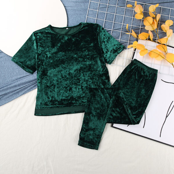 Suphis Loungewear Blue Sleep Set Loose Pajamas 2022 Warm Solid Winter Pajama Short Sleeve Home Suit For Women Velvet Sleepwear - Image 3