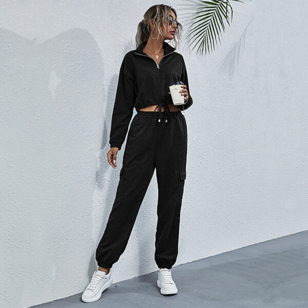 Women Casual Two Piece Matching Cloth Autumn Outfit 2 Female Pants Fall Long Sleeve Solid Color Casual Two Piece Set - Image 3