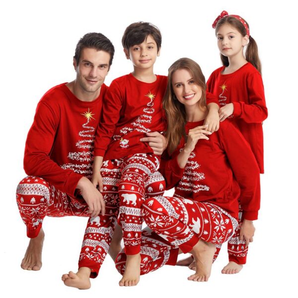 2022 hot sale cotton Family blank Matching Christmas Cute tree Printed Pajamas Long Sleeve Tee Pants PJs Sets - Image 4