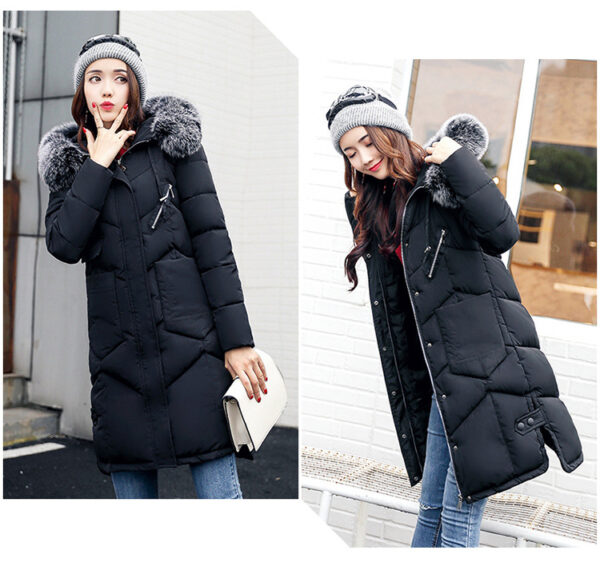 Women's Winter Black Long Sleeve Down Jacket Coats 2022 Fashion Female Windbreaker Fur Hooded Cloth women's jackets - Image 3