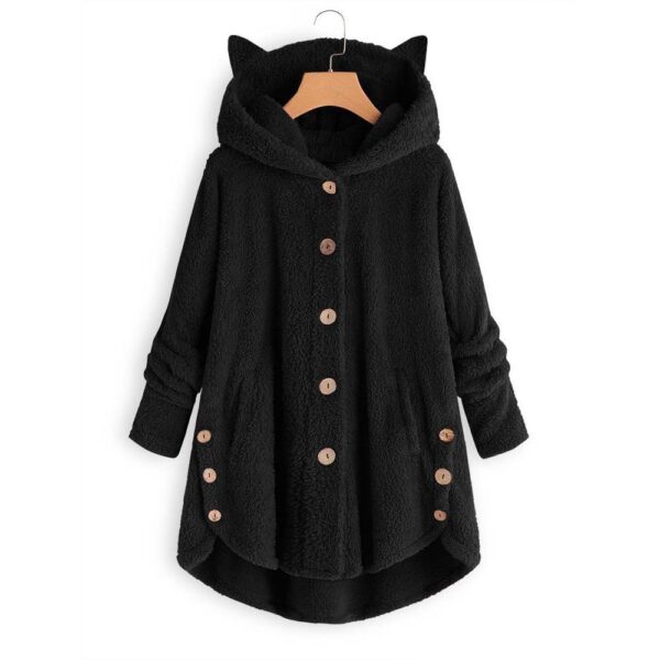 New Style Winter Outwear Tops Women Warm Overcoat Plush Irregular Sherpa Fleece Jacket Cat Ears Fluffy Sweater Hoodie Style - Image 3