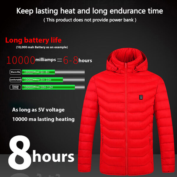 Winter Waterproof USB Rechargeable Smart Electric Heated Clothes Hoodie Coat Heated Jacket For Men - Image 2