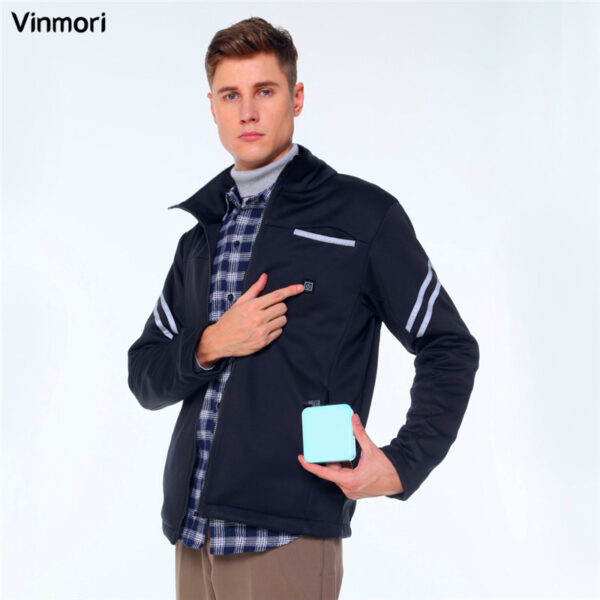 Wholesale VINMORI Women Men Waterproof Soft Polyester Rechargeable Battery Zipper Warm Jacket Motorcycle Heated Cloth For Winter