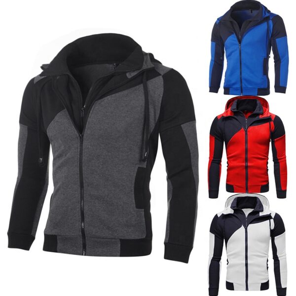 Chinese Custom Logo Winter 1 Piece Jackets For Men Personalized Color-blocking Double-layer Zipper Hooded Sports Jackets - Image 6